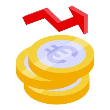 Red arrow going down over euro coins stack illustrating economic crisis 스톡 일러스트