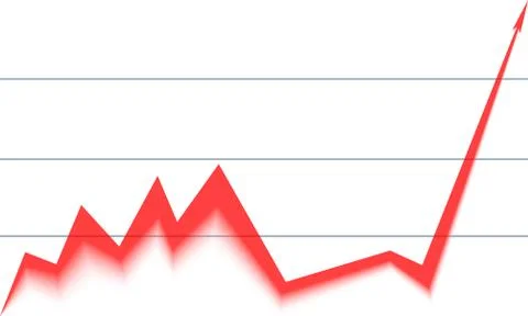 Red arrow graph down and goes up with a grid Stock Illustration
