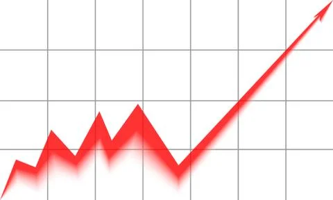 Red arrow graph goes up white background with a grid Stock Illustration
