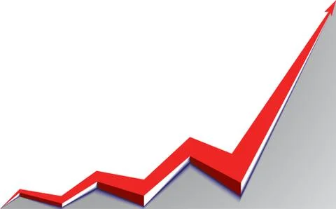 Red arrow graph goes up on white background Stock Illustration