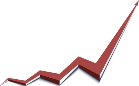 Red arrow graph goes up white background Stock Illustration