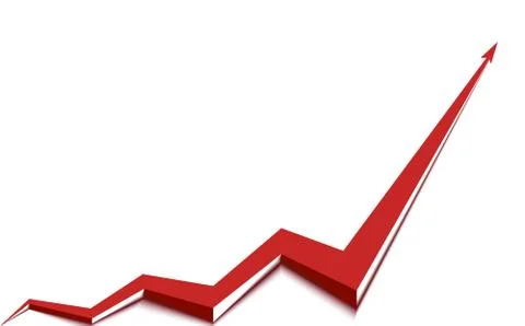 Red arrow graph goes up white background Stock Illustration