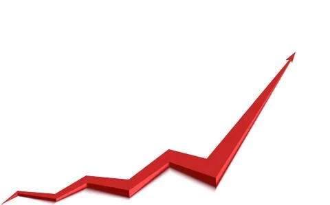 Red arrow graph goes up white background Stock Illustration