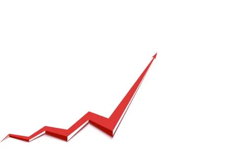 Red arrow graph goes up white background Stock Illustration