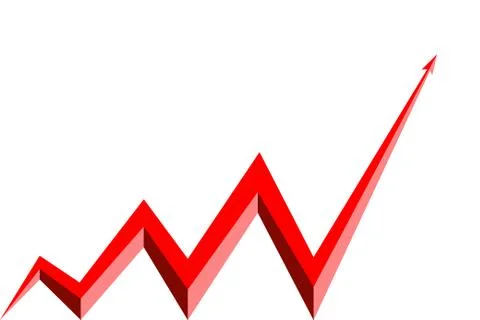 Red arrow graph goes up white background Stock Illustration