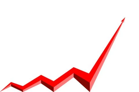 Red arrow graph goes up white background Stock Illustration