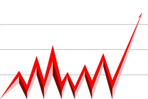 Red arrow graph goes up white background Stock Illustration