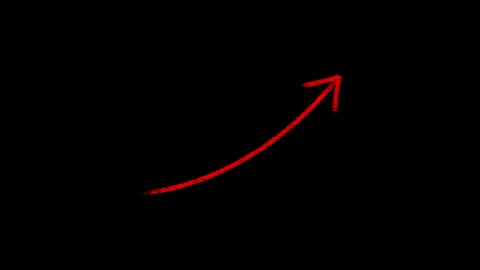 Red arrow graphic indicating upward trend on black background motion graphic. Stock Footage 338238272