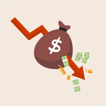 Red arrow graphs fall down to attack the money bag. Stock Illustration