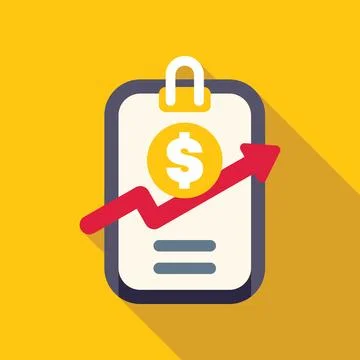 Red arrow growing over dollar coin on clipboard representing business success Ilustración de archivo