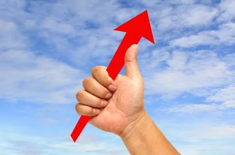 Red arrow with hand Illustrazione stock