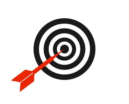 Red arrow hitting the black and white target on a white background Stock Illustration