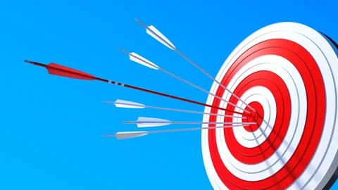 Red arrow hitting the center of a target, concept of success and achievement Video stock 328444316