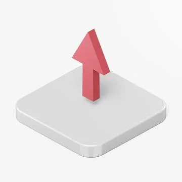 Red up arrow icon. 3d rendering square button key isometric view, interface u Stock Illustration