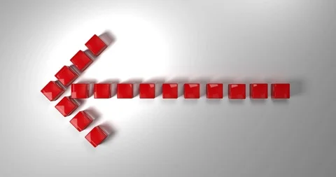 Red arrow to the left. Composed of cubes falling from above. 3d rendering 스톡 동영상 93394715