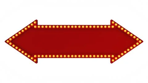 Red arrow marquee light board sign retro on white background. 3d rendering Illustrazione stock