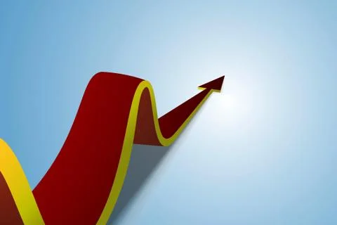 Red arrow moving forward on a blue background Stock Illustration