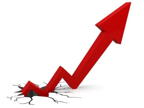 Red arrow out of broken ground Stock Illustration