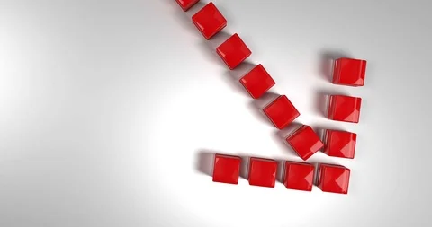 Red arrow pointing down and made up of cubes falling from above. Stock Footage 92119023