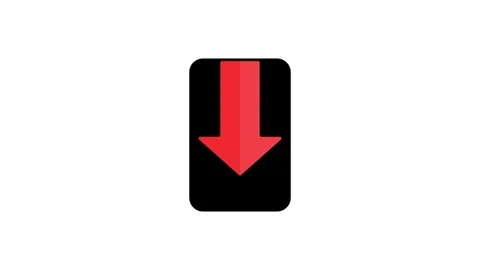 Red arrow pointing down animation inside black frame with continuous downward. 库存影片 332249269