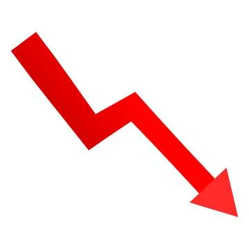 Red arrow pointing down, falling concept of loss market crash. Stock Illustration