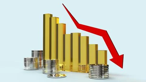 The red Arrow pointing down on graph 3d rendering image for business content. Stock Photos