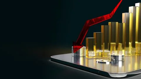 The red Arrow pointing down on graph 3d rendering image for business content. Stock Photos