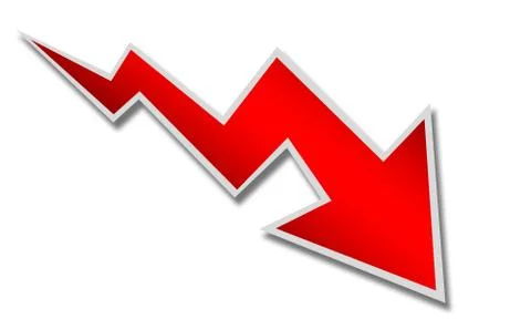 Red arrow pointing down isolated with white background 库存插图