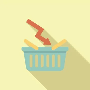 Red arrow pointing down on shopping basket icon Stock Illustration