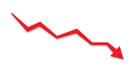 Red arrow pointing downward symbolizing failure, decline, loss, and negativ.. Stock Illustration