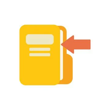 Red arrow pointing at open yellow folder representing data input Stock Illustration