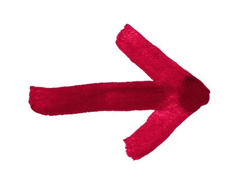 Red arrow to the right drawn with a brush on paper. Illustrazione stock