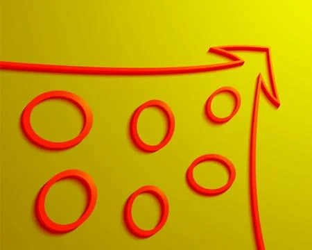 Red arrow with rings inside on a yellow background Stock Illustration