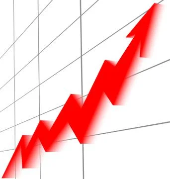 Red arrow rising graphic chart black grid white background Stock Illustration