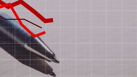 Red arrow sliding down causing red lines growing and weaving around pen tip Video stock 310434323