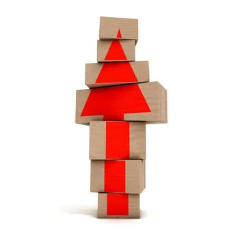 Red arrow on stacked card boxes pointing upwards イラスト素材