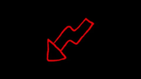 Red arrow symbol pointing down on black background, simple graphic element .. Stock Footage 345547903