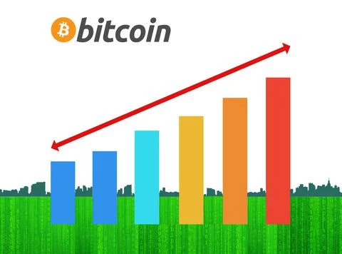 Red arrow on top of a graph showing the increase in value of Bicoin over time Stock Illustration