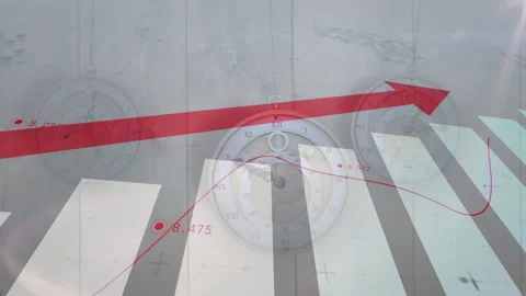Red arrow trending up causing sine wave sliding right, clock fixed, labels Vídeo Stock 317185708