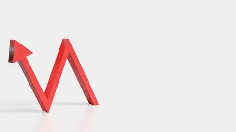 The Red arrow wave on white Background for Business concept 3d rendering.. Stock Photos