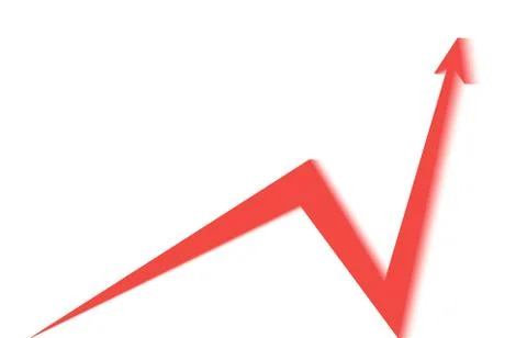 Red arrow on white background, tends upwards 스톡 일러스트