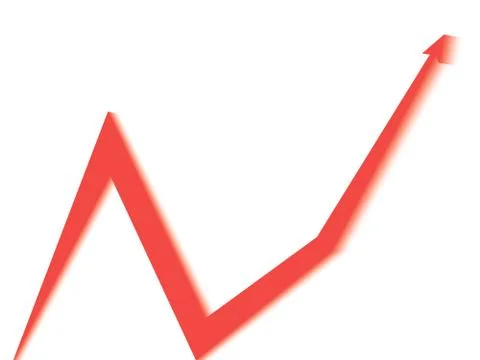 Red arrow on white background, tends upwards Stock Illustration