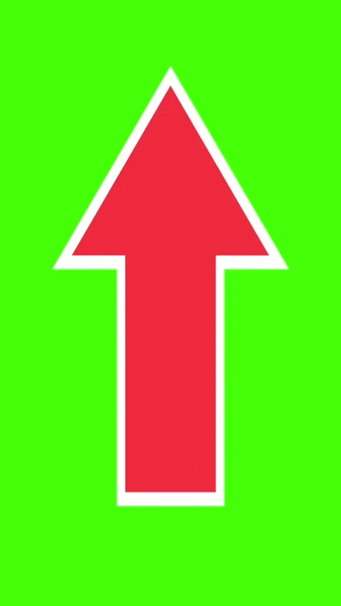 Red arrow with white edge points upward, background chromakey, green screen. Stock Footage 333626852