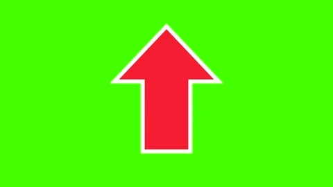Red arrow with white edge points upward, background chromakey, green screen. 库存影片 333626857