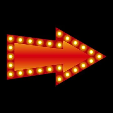 Red arrow with yellow glowing lights along the contour, gradient, on a black Stock Illustration