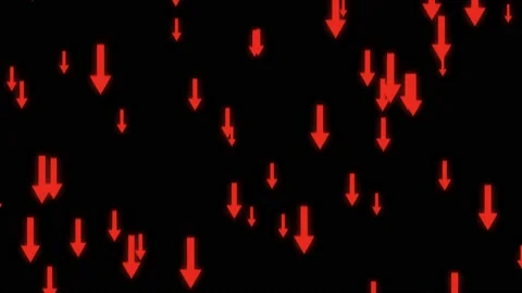 Red arrows animation pointing downward on a black background, indicating do.. Stock Footage 229909187