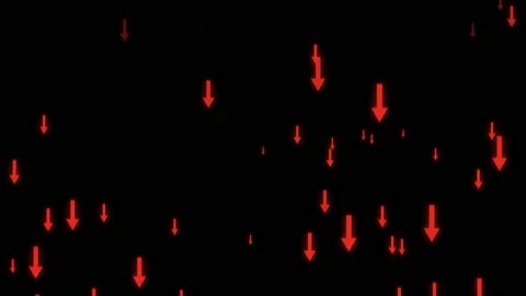 Red arrows animation pointing downward on a black background, indicating do.. Stock Footage 229909249