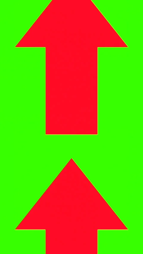 Red arrows are moving and pointing upward, background chromakey, green screen Stock Footage 333626886