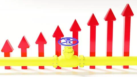Red arrows up on the background of a gas pipe Illustrazione stock