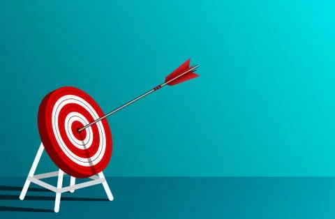 Red arrows darts in target circle. business success goal. on background blue. Stock-Illustration